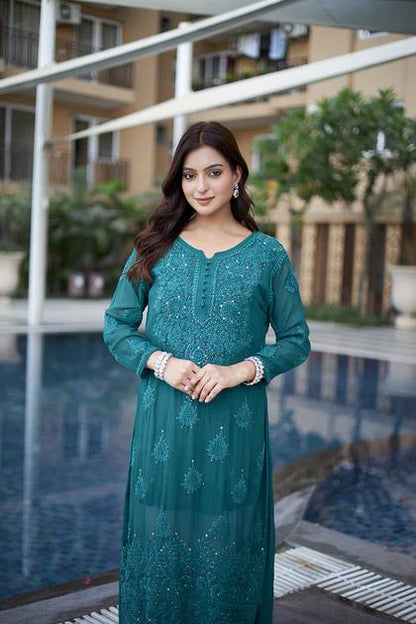 Elegant Georgette Embroidered Top with Rayon Plazo Set