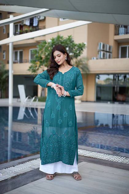 Elegant Georgette Embroidered Top with Rayon Plazo Set