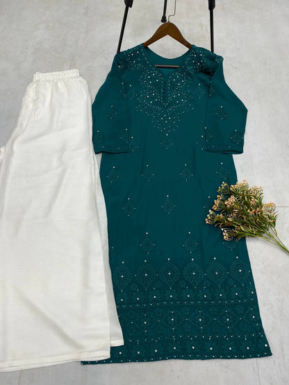 Elegant Georgette Embroidered Top with Rayon Plazo Set