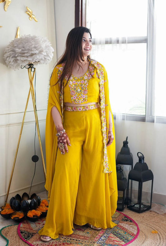 "Elegant Indo-Western Sharara Set with Sequin Embroidery"