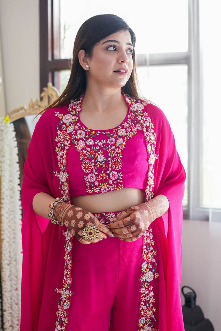 "Elegant Indo-Western Sharara Set with Sequin Embroidery"