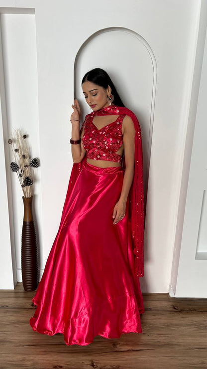 Japan Satin Silk Blouse lehenga with Dupatta