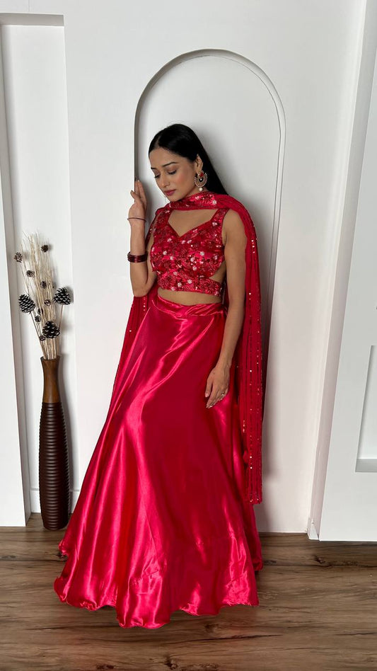 Japan Satin Silk Blouse lehenga with Dupatta