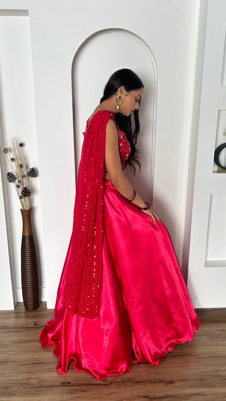 Japan Satin Silk Blouse lehenga with Dupatta