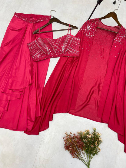 "Elegant French Silk Ensemble with Sequence Embroidery"