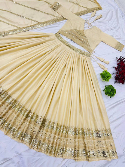 "Elegant Heavy Chinon Silk Lehenga Set with Intricate Embroidery & Sequence Work"