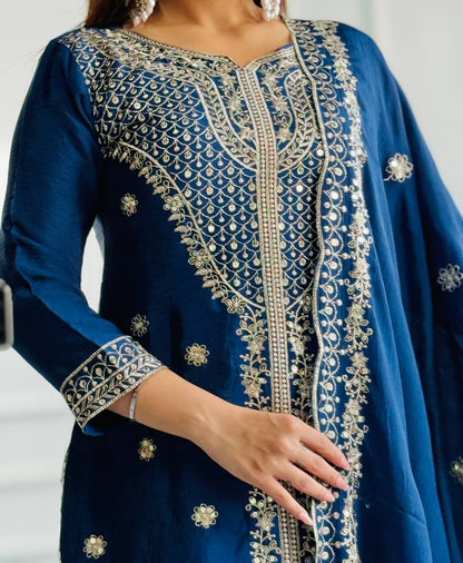 "Elegant Pure Cinon Silk Ensemble with Heavy Sequence Work"