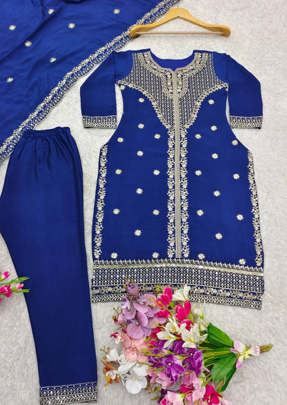 "Elegant Pure Cinon Silk Ensemble with Heavy Sequence Work"