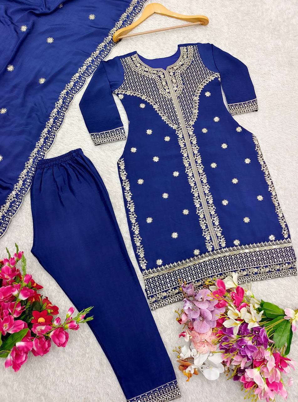 "Elegant Pure Cinon Silk Ensemble with Heavy Sequence Work"