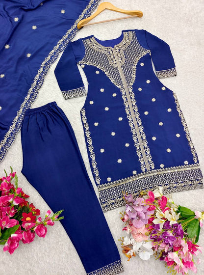 "Elegant Pure Cinon Silk Ensemble with Heavy Sequence Work"