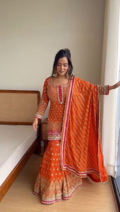 "Elegant Thread Sequence Ensemble with Sharara and Dupatta"