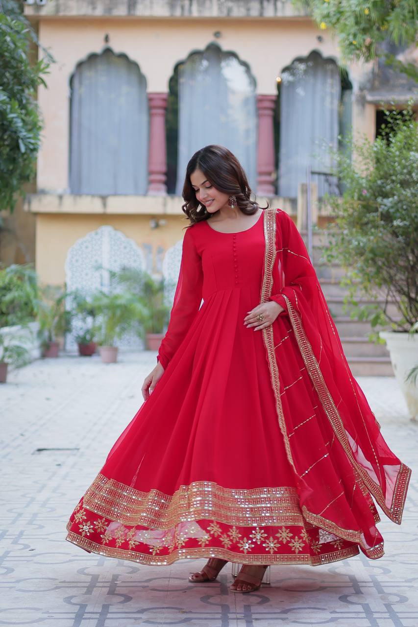 "Exquisite Sequins Embroidered Faux Blooming Gown with Matching Dupatta"