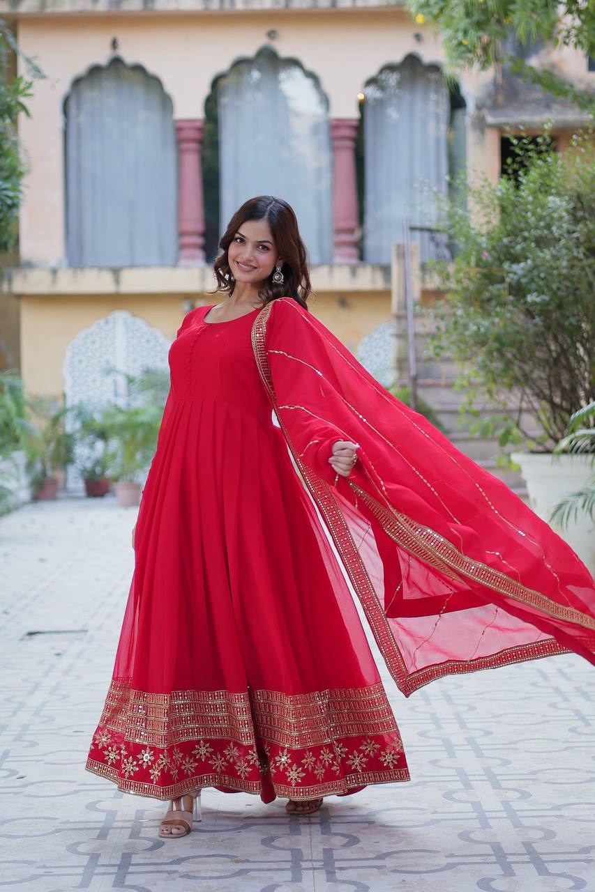 "Exquisite Sequins Embroidered Faux Blooming Gown with Matching Dupatta"