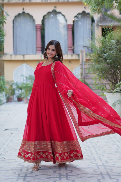 "Exquisite Sequins Embroidered Faux Blooming Gown with Matching Dupatta"