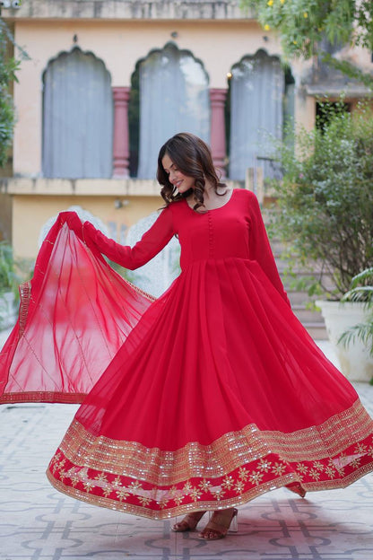 "Exquisite Sequins Embroidered Faux Blooming Gown with Matching Dupatta"