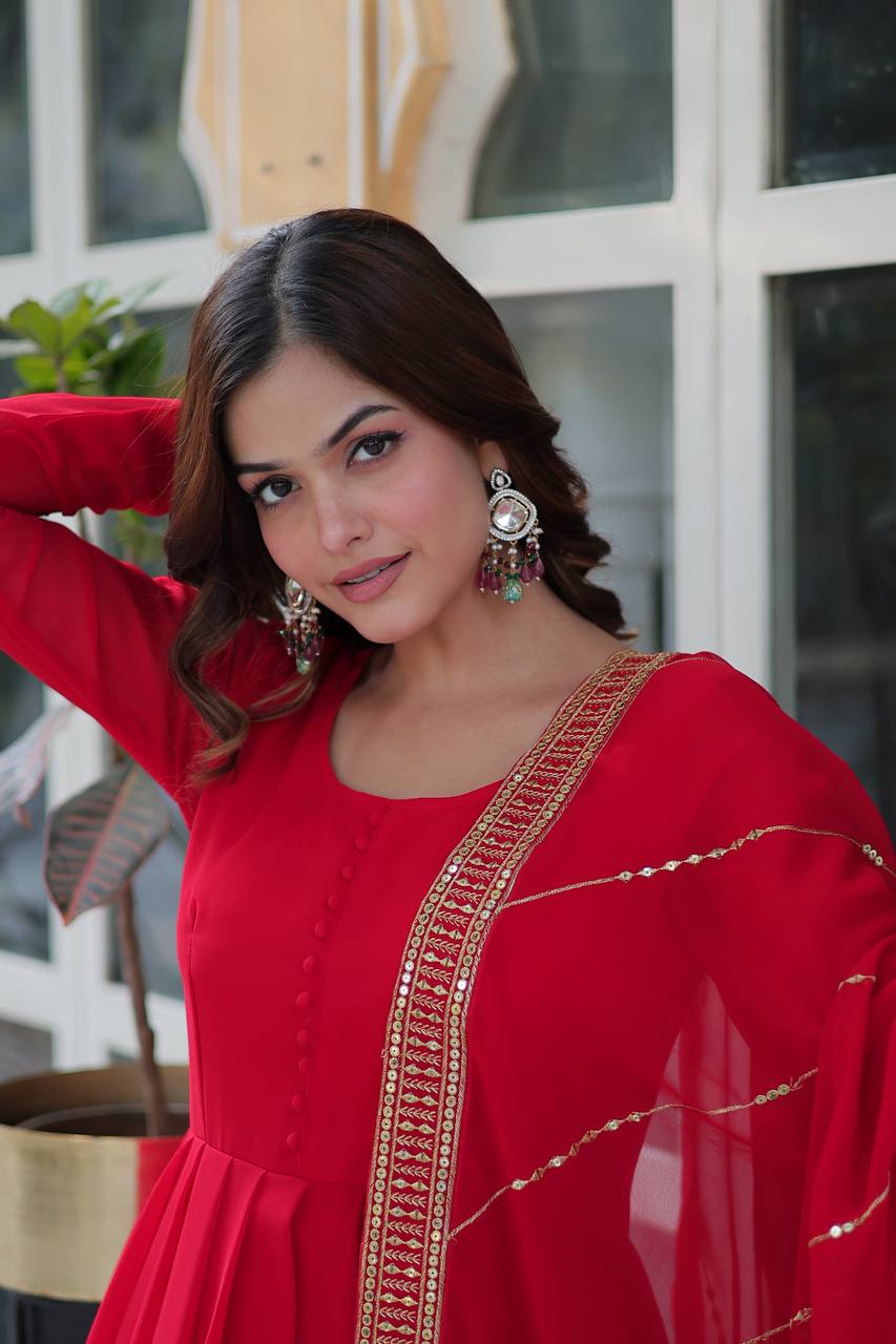 "Exquisite Sequins Embroidered Faux Blooming Gown with Matching Dupatta"