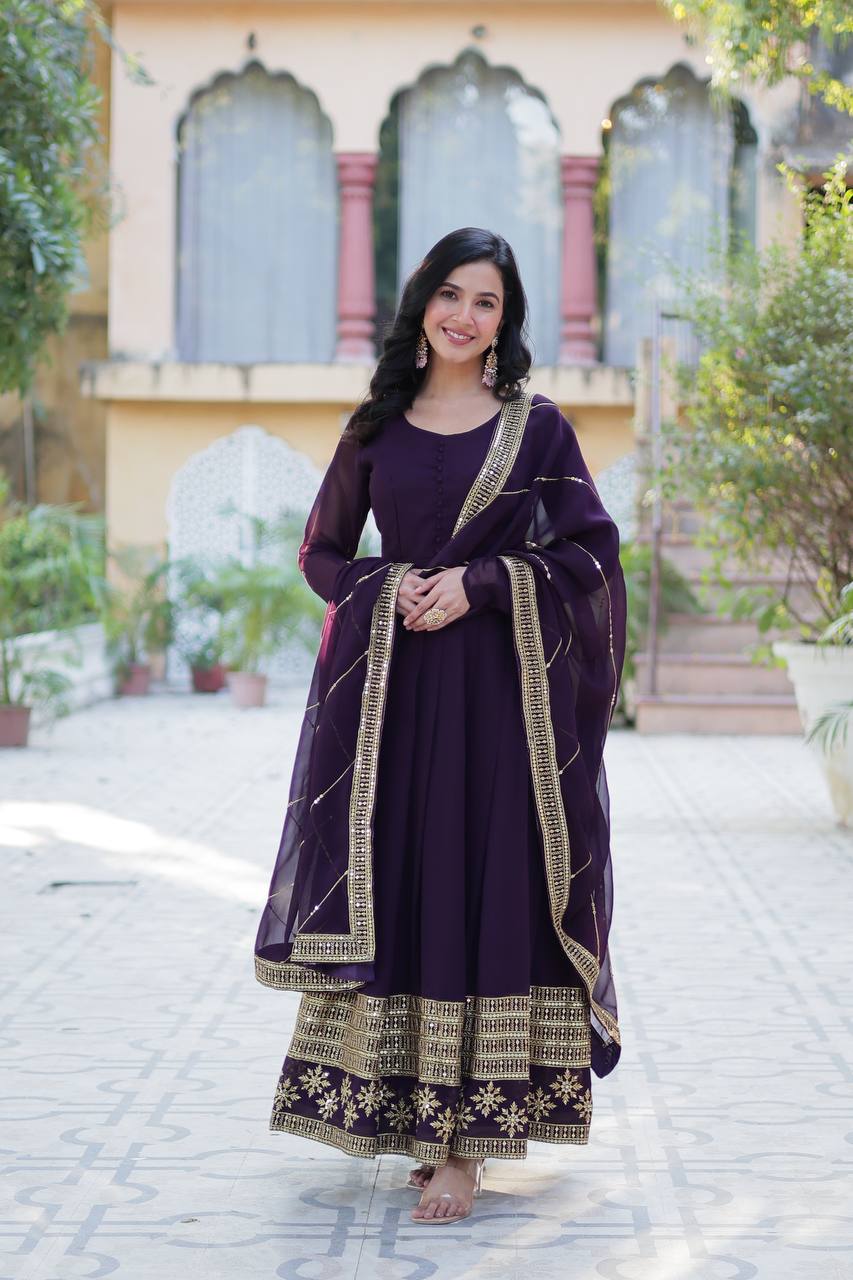 "Exquisite Sequins Embroidered Faux Blooming Gown with Matching Dupatta"