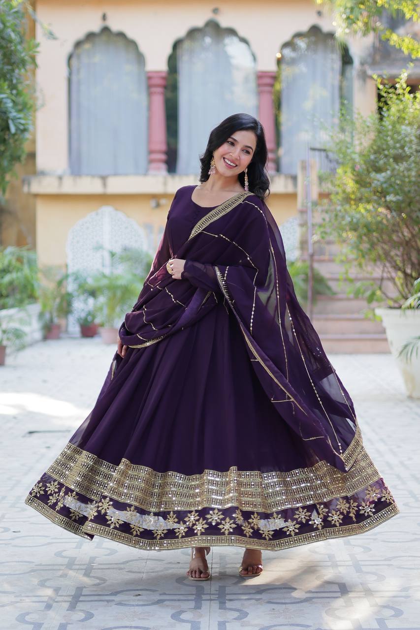 "Exquisite Sequins Embroidered Faux Blooming Gown with Matching Dupatta"