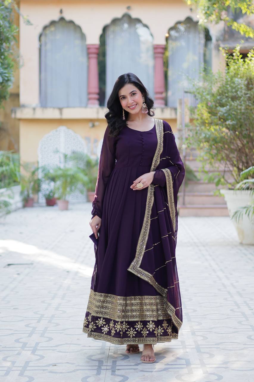 "Exquisite Sequins Embroidered Faux Blooming Gown with Matching Dupatta"