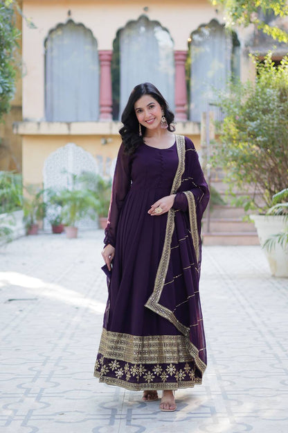 "Exquisite Sequins Embroidered Faux Blooming Gown with Matching Dupatta"