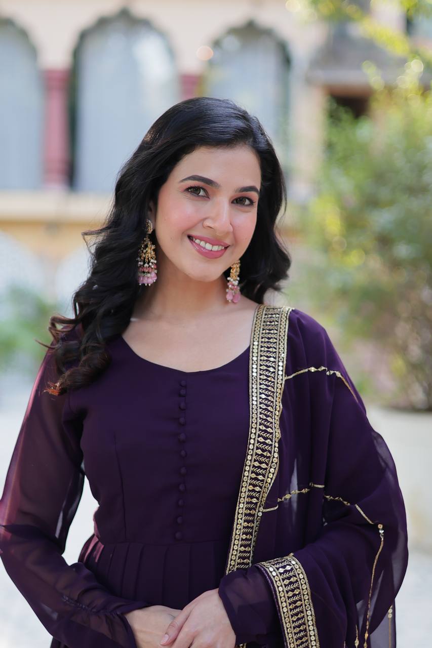 "Exquisite Sequins Embroidered Faux Blooming Gown with Matching Dupatta"