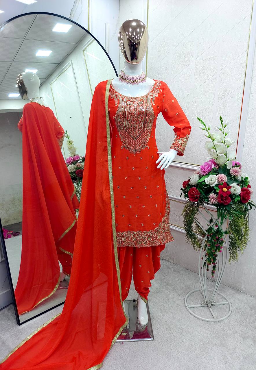 "Elegant Cinon Silk Ensemble with Heavy Embroidery and Sequence Work"