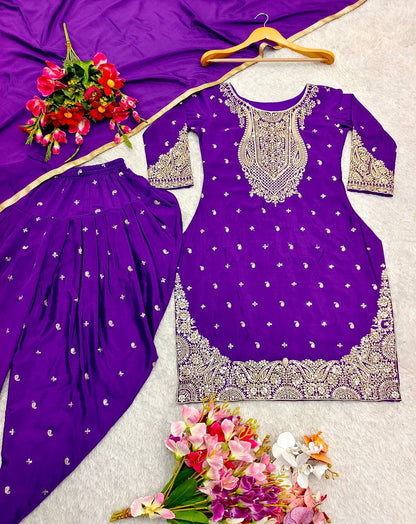 "Elegant Cinon Silk Ensemble with Heavy Embroidery and Sequence Work"