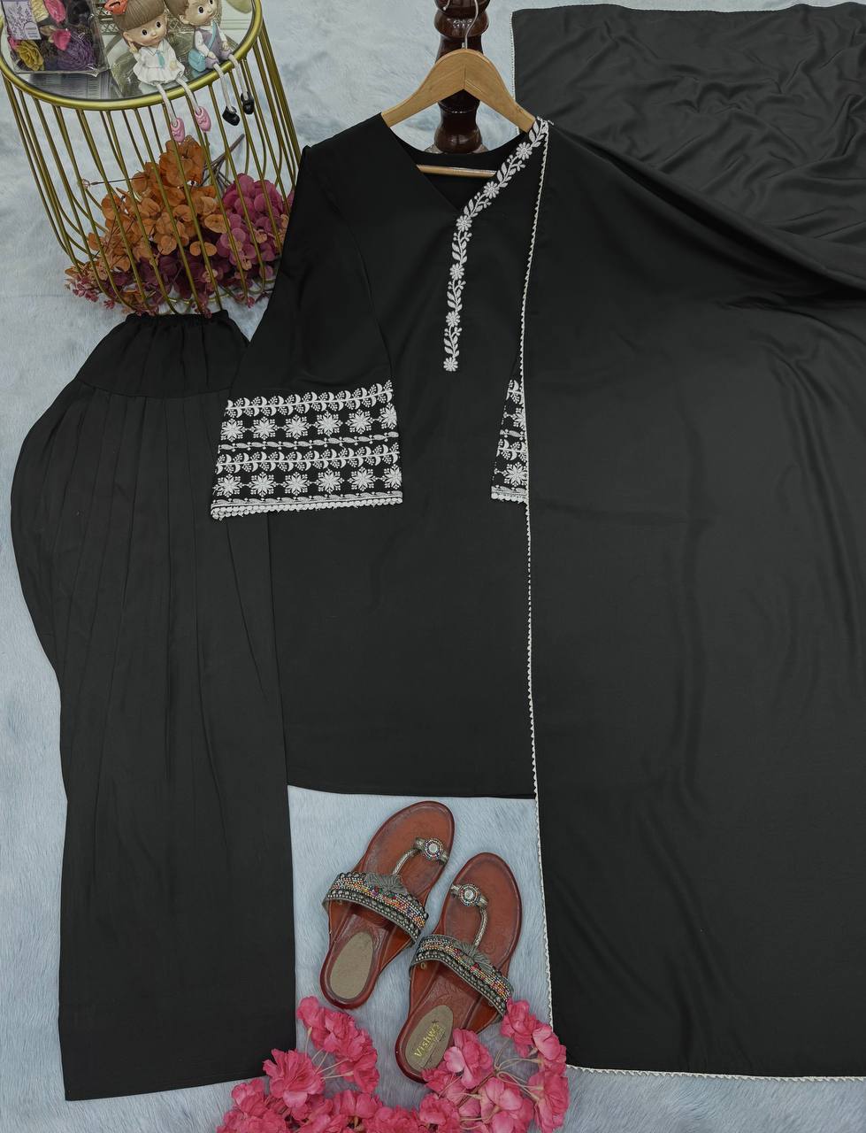 Natural Satin with Elastic Waist Kurta Palazzo set