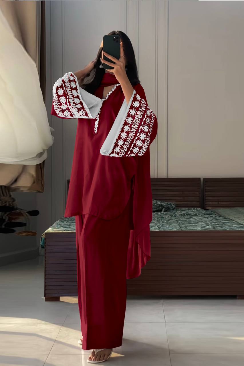 Natural Satin with Elastic Waist Kurta Palazzo set