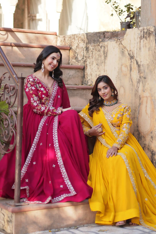 "Faux Blooming Embroidered Gown with Sequins and Designer Lace Dupatta"