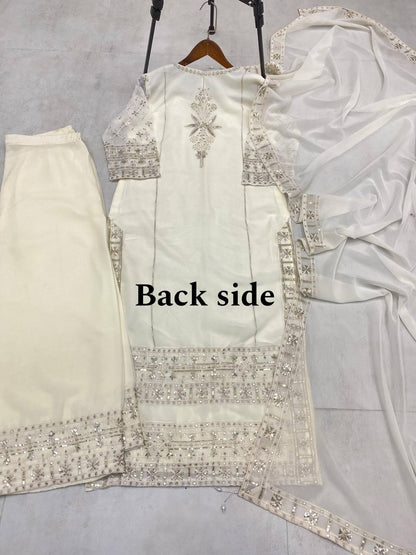 "Elegant Faux Georgette Ensemble with Sequence & Moti Embroidery"