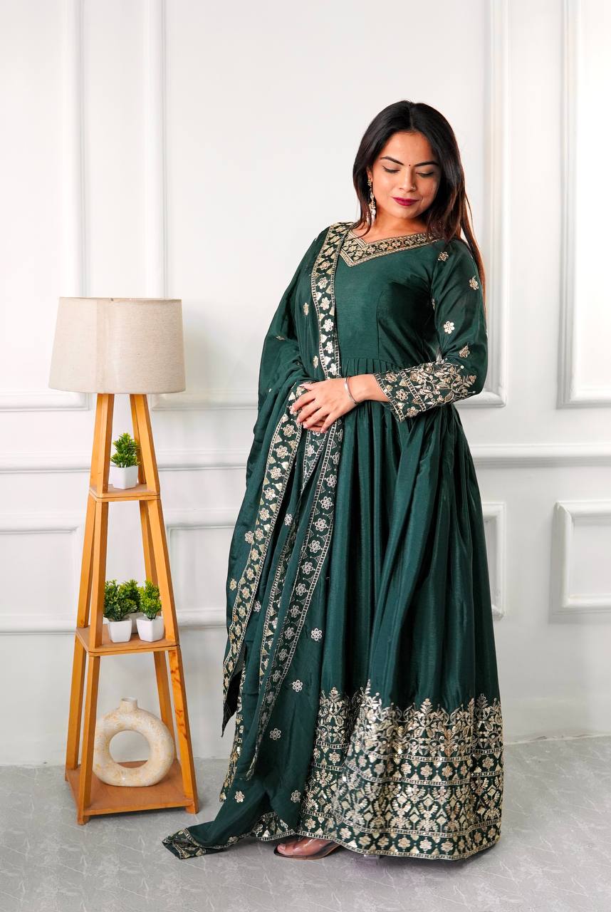 "Elegantly Embellished Gwon Set with Cinon Silk, Embroidery, and Butter Silk Bottom"