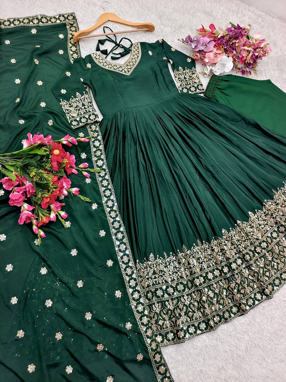 "Elegantly Embellished Gwon Set with Cinon Silk, Embroidery, and Butter Silk Bottom"