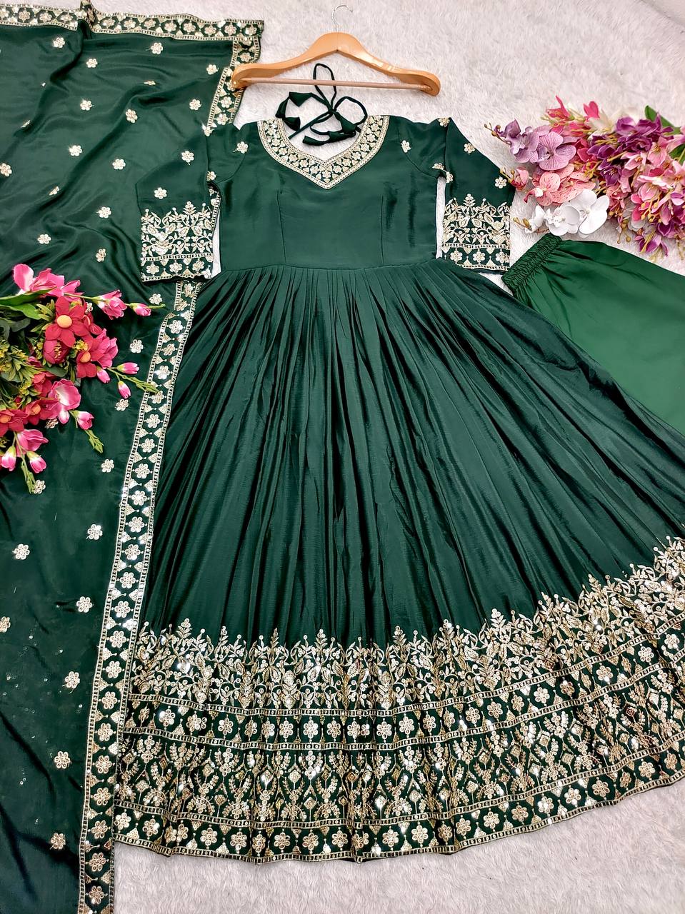 "Elegantly Embellished Gwon Set with Cinon Silk, Embroidery, and Butter Silk Bottom"