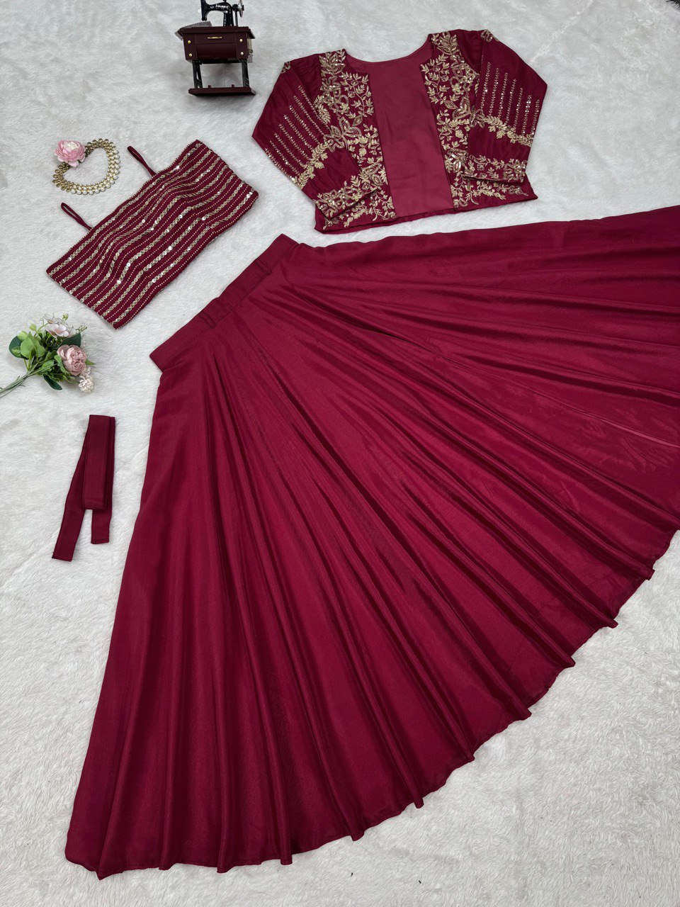 "Elegant Chinon Silk Lehenga Set with Intricate Thread & Sequence Work"