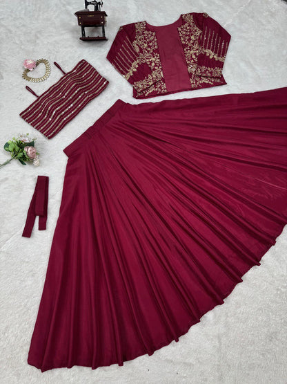"Elegant Chinon Silk Lehenga Set with Intricate Thread & Sequence Work"