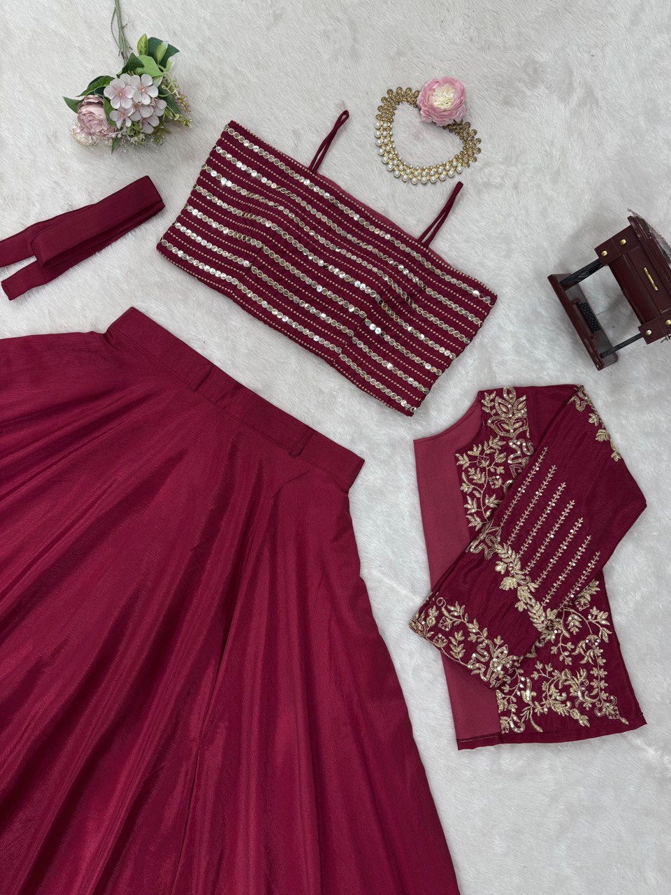 "Elegant Chinon Silk Lehenga Set with Intricate Thread & Sequence Work"