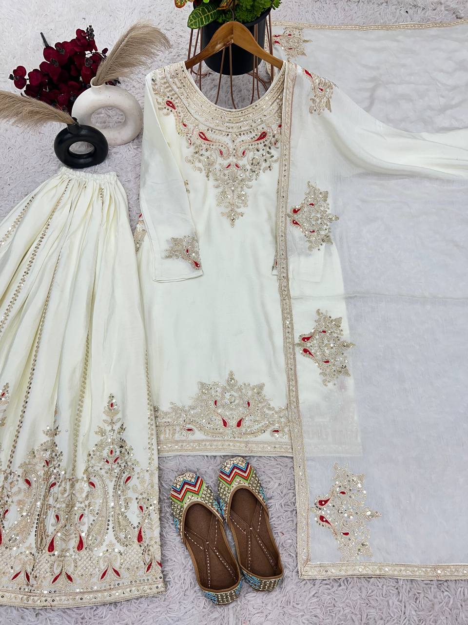 "Elegant Chinnon Silk Ensemble with Heavy Embroidery and Sequence Work"