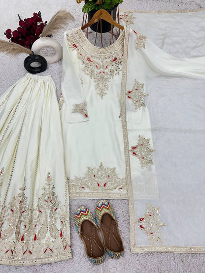 "Elegant Chinnon Silk Ensemble with Heavy Embroidery and Sequence Work"