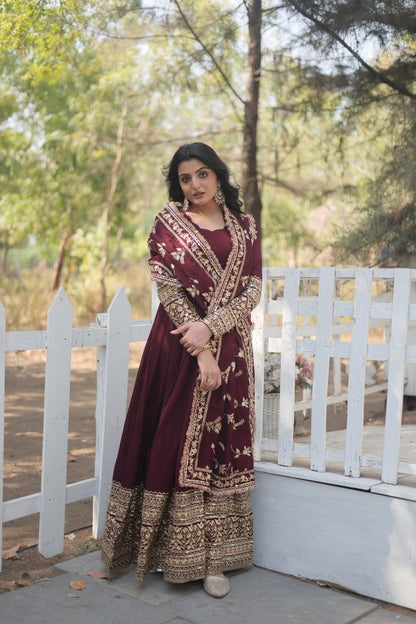 Wedding wear full heavy work gown with dupatta for women