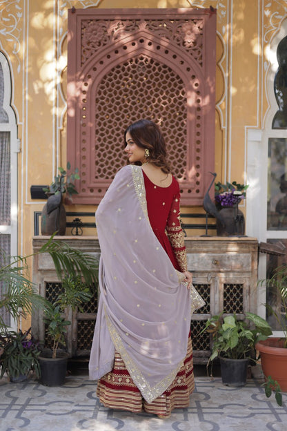 "Elegant Faux Blooming Embroidered Gown with Sequins & Designer Dupatta"