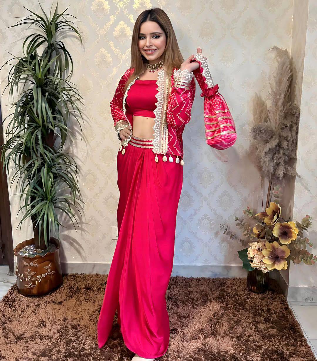 Premium French Crêpe Dhotis & Blouse Set with Embroidery