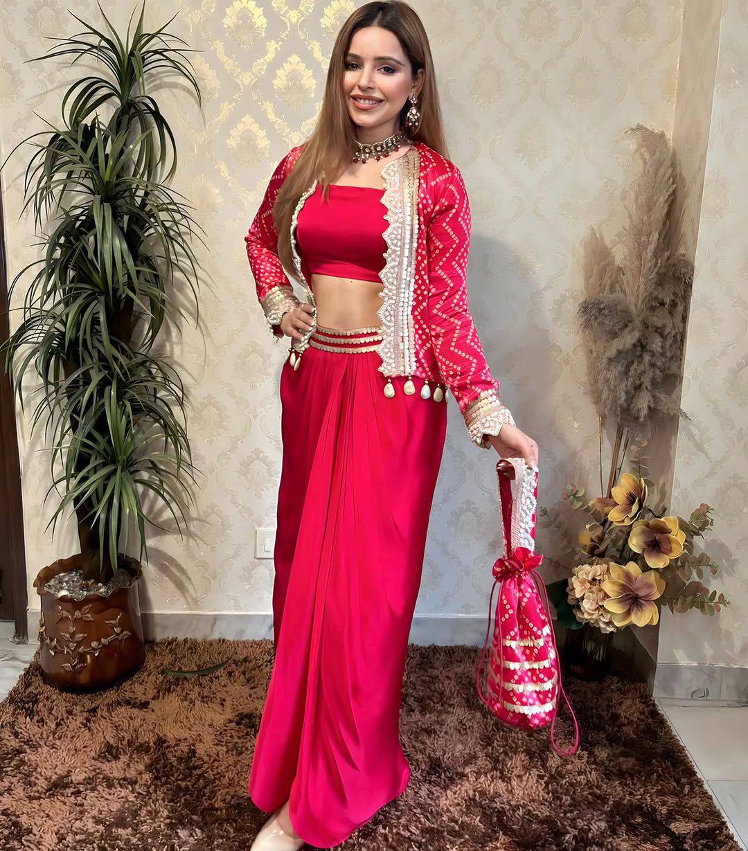 Premium French Crêpe Dhotis & Blouse Set with Embroidery