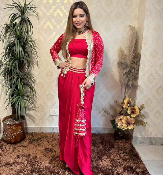 Premium French Crêpe Dhotis & Blouse Set with Embroidery