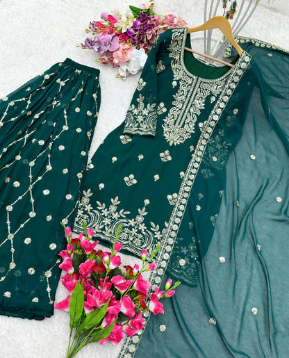 "Elegant Pure Fox Georgette Set with Heavy Embroidery & Sequence Work"