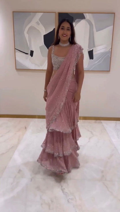 Elegant Foux Gorgette Lehenga Saree & Blouse Set