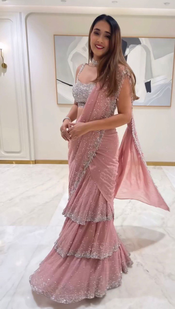 Elegant Foux Gorgette Lehenga Saree & Blouse Set