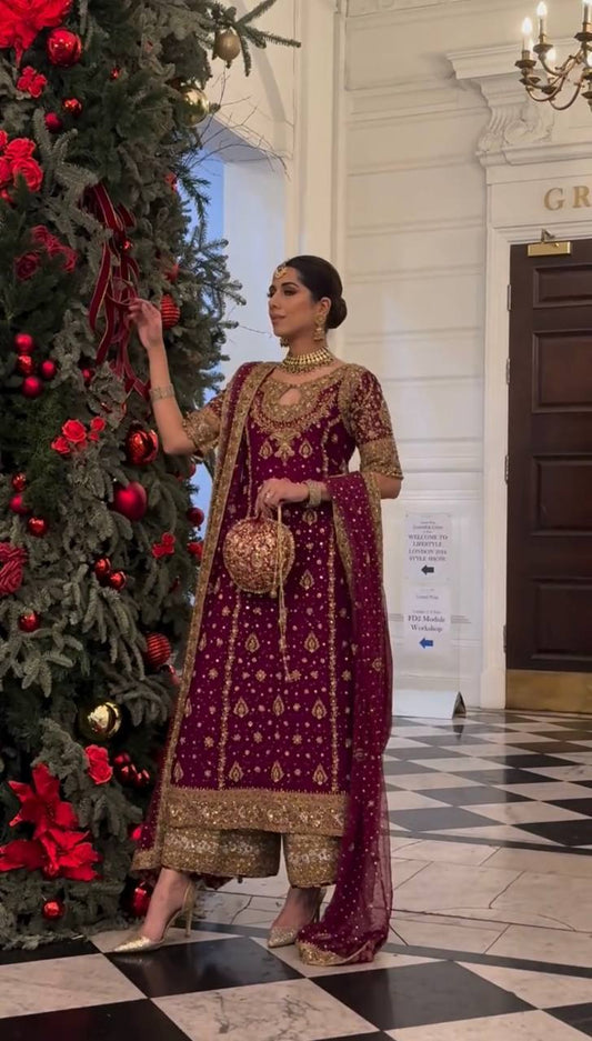 “Elegant Heavy Faux Georgette Embroidered 3-Piece Set with Full Sleeves & Sequence Work”
