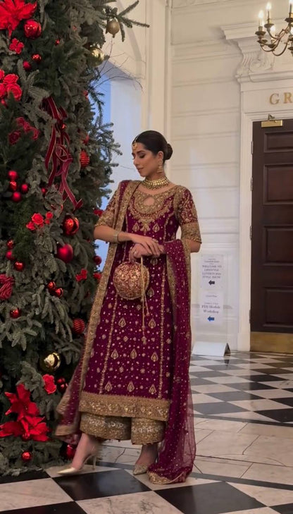 “Elegant Heavy Faux Georgette Embroidered 3-Piece Set with Full Sleeves & Sequence Work”