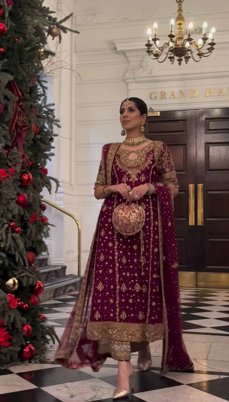 “Elegant Heavy Faux Georgette Embroidered 3-Piece Set with Full Sleeves & Sequence Work”